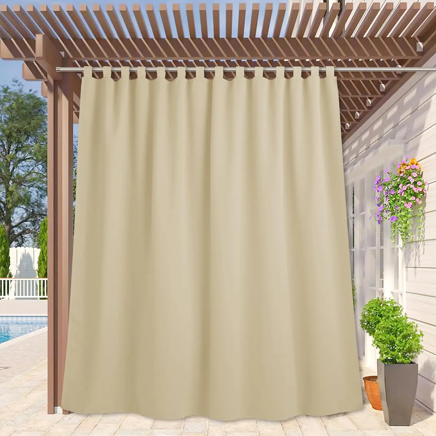 

Waterproof Outdoor Blackout Curtains - Windproof Privacy Panel for Patio, Porch, Shower, Cream Beige, 100x95 Inches