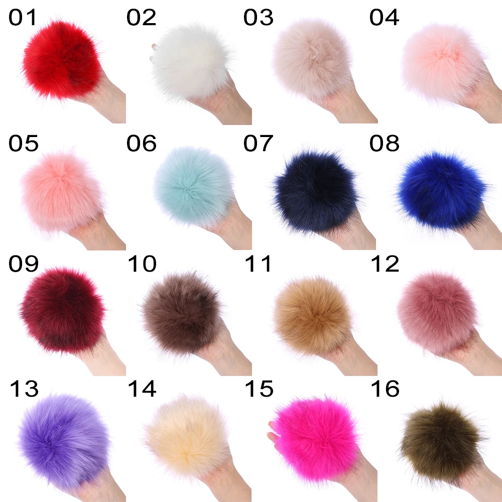 Big Pom Gorros Cap, Skullie malha chapéu, Pele Pompom imitação, 15cm