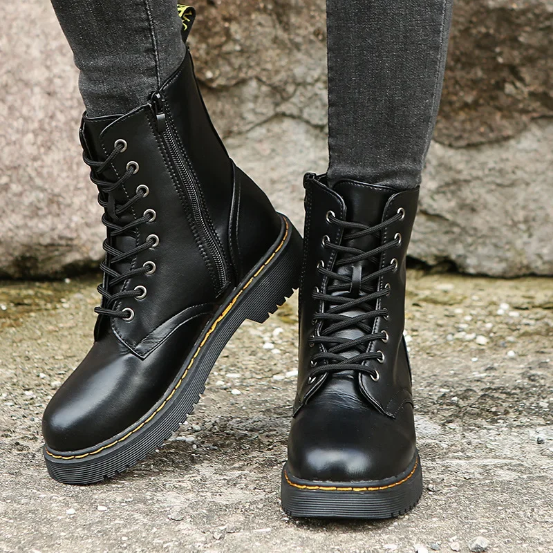 Punk Shoes New Chunky Heel Platform Motorcycle Boots Women Round Toe Creeper Boots Designer Women Ankle Boots Botas De Mujer