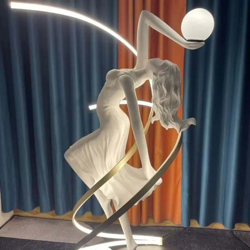 Abstract Sculpture 3-color Light LED Floor Lamp with Dance Goddess Art Resin Material for Home Office Hotel Lobby Decoration