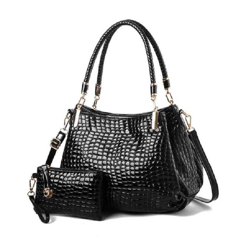 2Pcs Women Luxury Handbag Zip Shoulder Bags For Women 2023 Soft Crocodile Pattern Leather Portable Shopping Totes Bolso Mujer