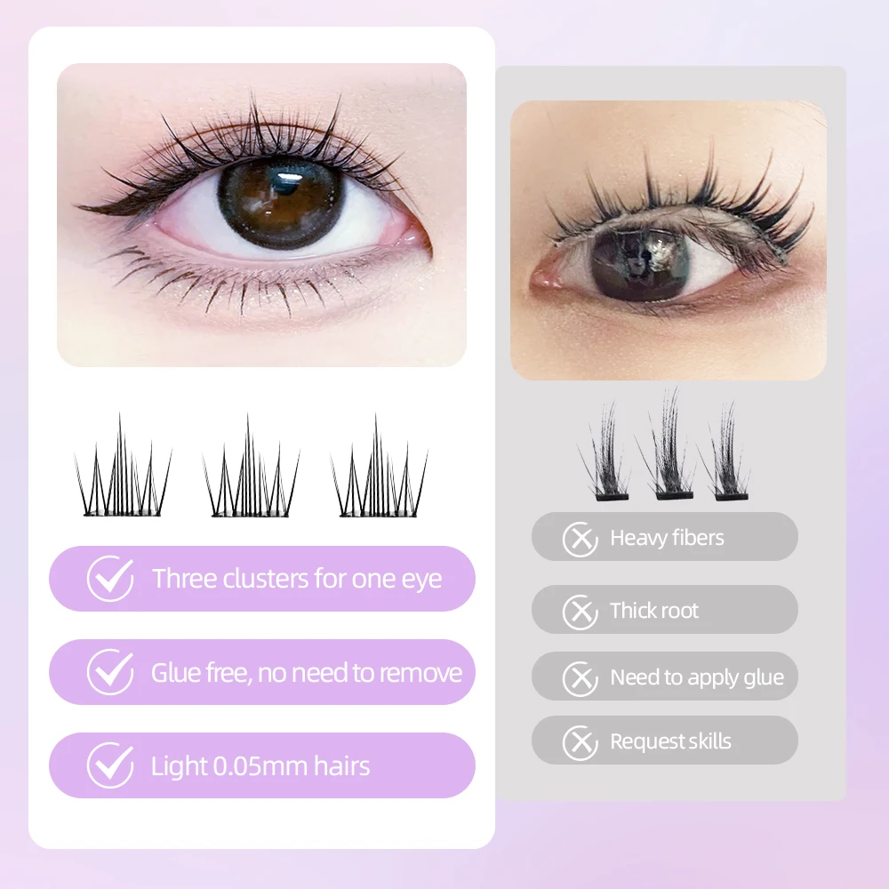 Yelix Comic Cluster Wimpers 10 Rijen Lijmvrije Valse Wimpers Enkele Cluster 9-13 MM C Krul Natuurlijke zelfklevende Valse Wimpers