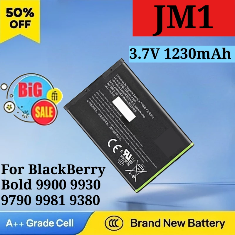 

3.7V 1230mAh 4.6Wh JM1 Battery for BlackBerry Bold 9900 9930 9790 9981 9380 9850 9860 Replacement Li-ion High Quality Battery