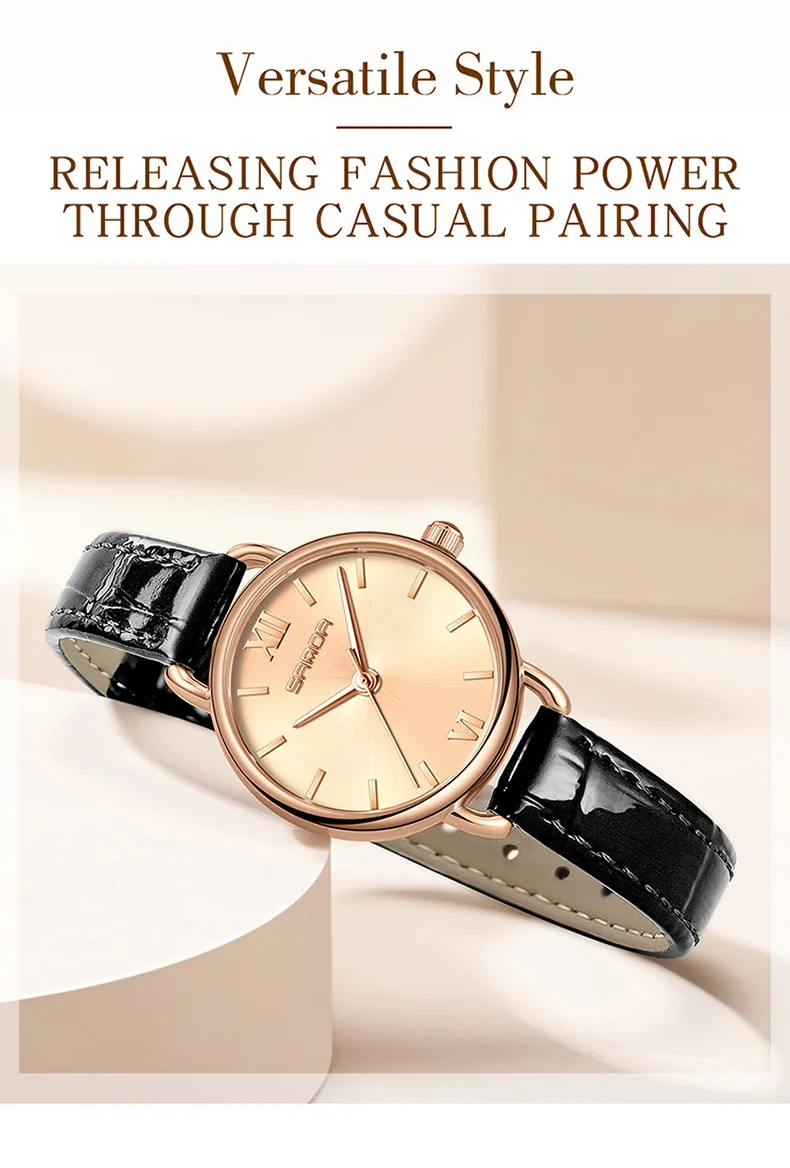 Sanda jam tangan Analog wanita, arloji Dial bulat tahan air Quartz gerakan bisnis 1118 2023