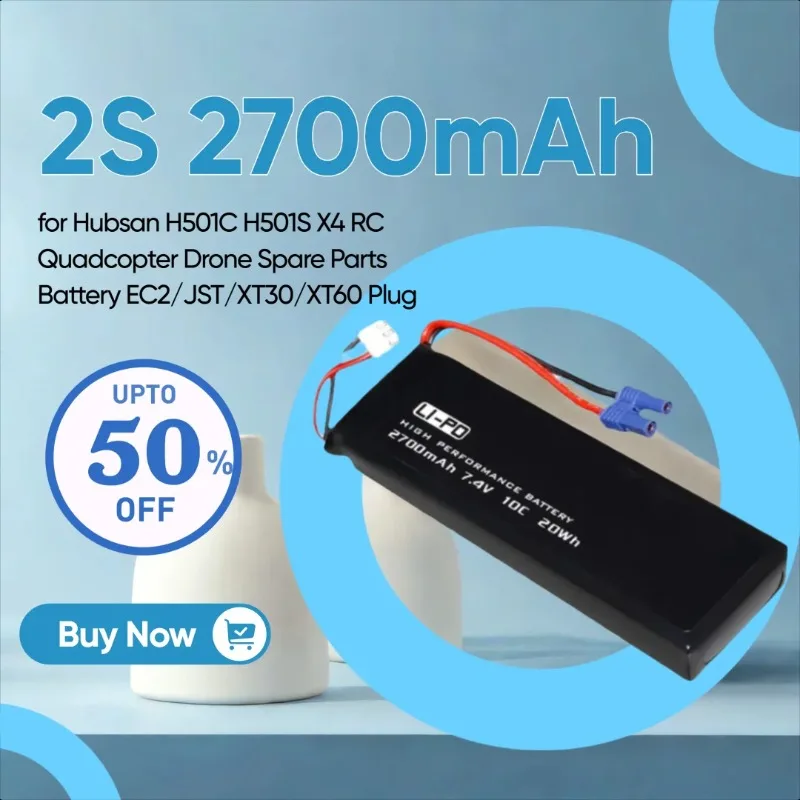 

7.4V 10C 20WH 2S 2700mAh Lipo Battery for Hubsan H501C H501S X4 RC Quadcopter Drone Spare Parts Battery EC2/JST/XT30/XT60 Plug
