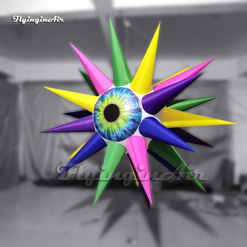 Fantastic Large Hanging Inflatable Eyeball Balloon With Colorful Sharp Spines And LED Light For Party Decoration