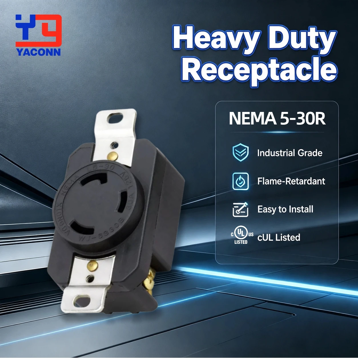 NEMA L5-30R 30A 125V Heavy Duty Locking Receptacle, 2-Pole 3-Wire Grounding Outlet for Generator, Industrial Equipment