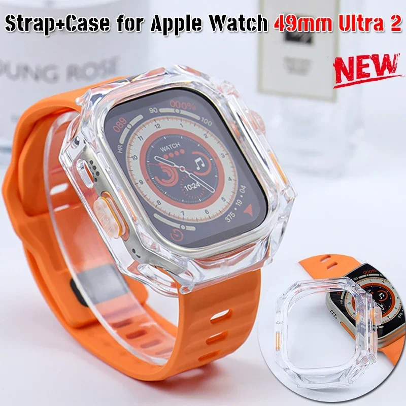 

Octagon Transparent PC Mod Kit Case Band for Apple Watch 49mm Ultra 2 Silicone Strap Bracelet for iWatch Accessories Replacement