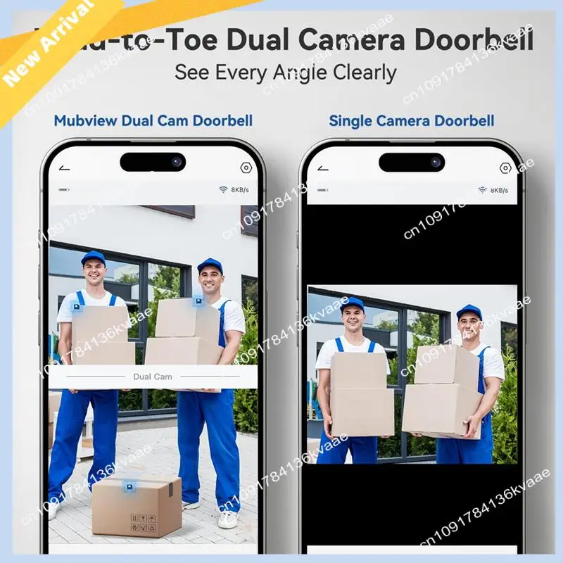M01K Câmera de campainha dupla sem fio sem assinatura, câmera de porta inteligente 2K sem fio, com detecção humana AI, visão noturna