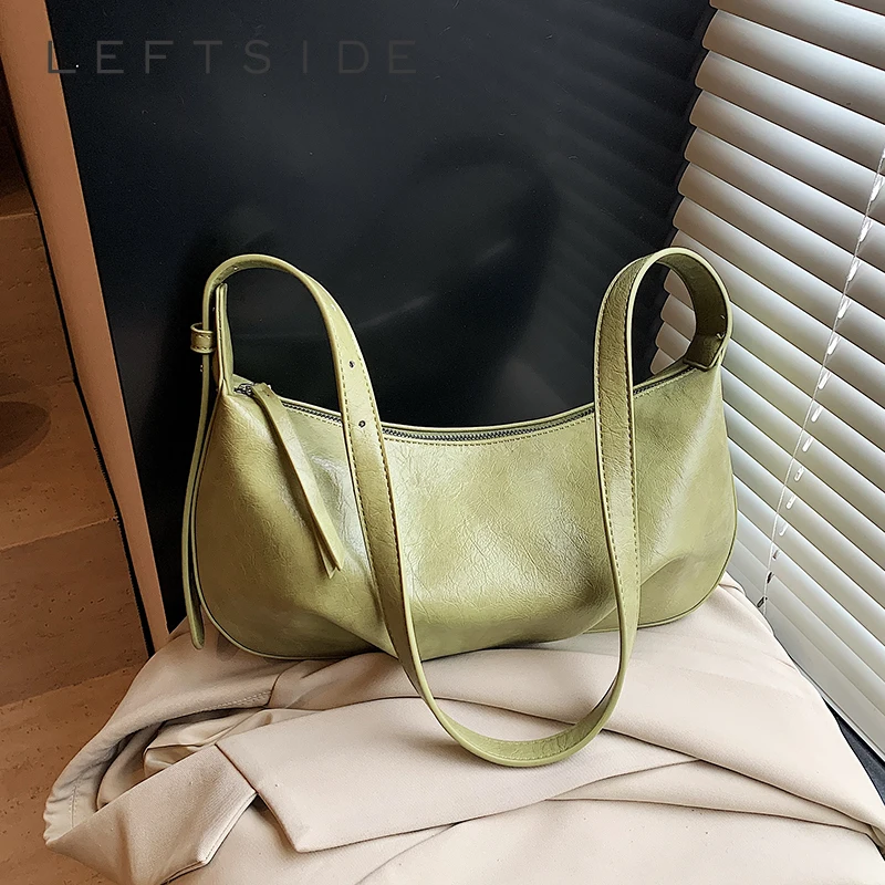 

LEFTSIDE Design PU Leather Crossbody Bags for Women 2025 New Trend Female Shoulder Bag Soft Underarm Green Handbags and Purses