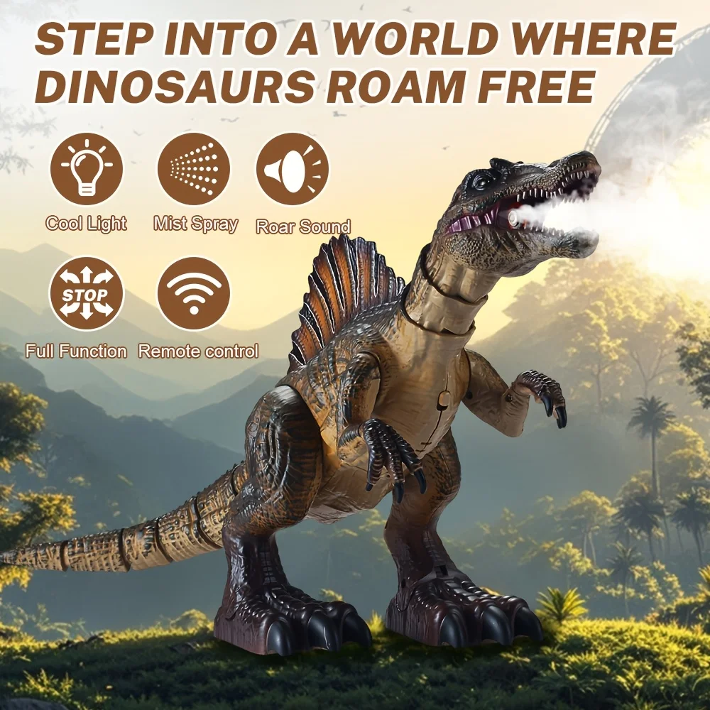 

RC Dinosaur Toy for Kids, Remote Control Walking Spinosaurus Spray Light Sound, Electronic Dinosaur Gift Boys Birthday Christmas