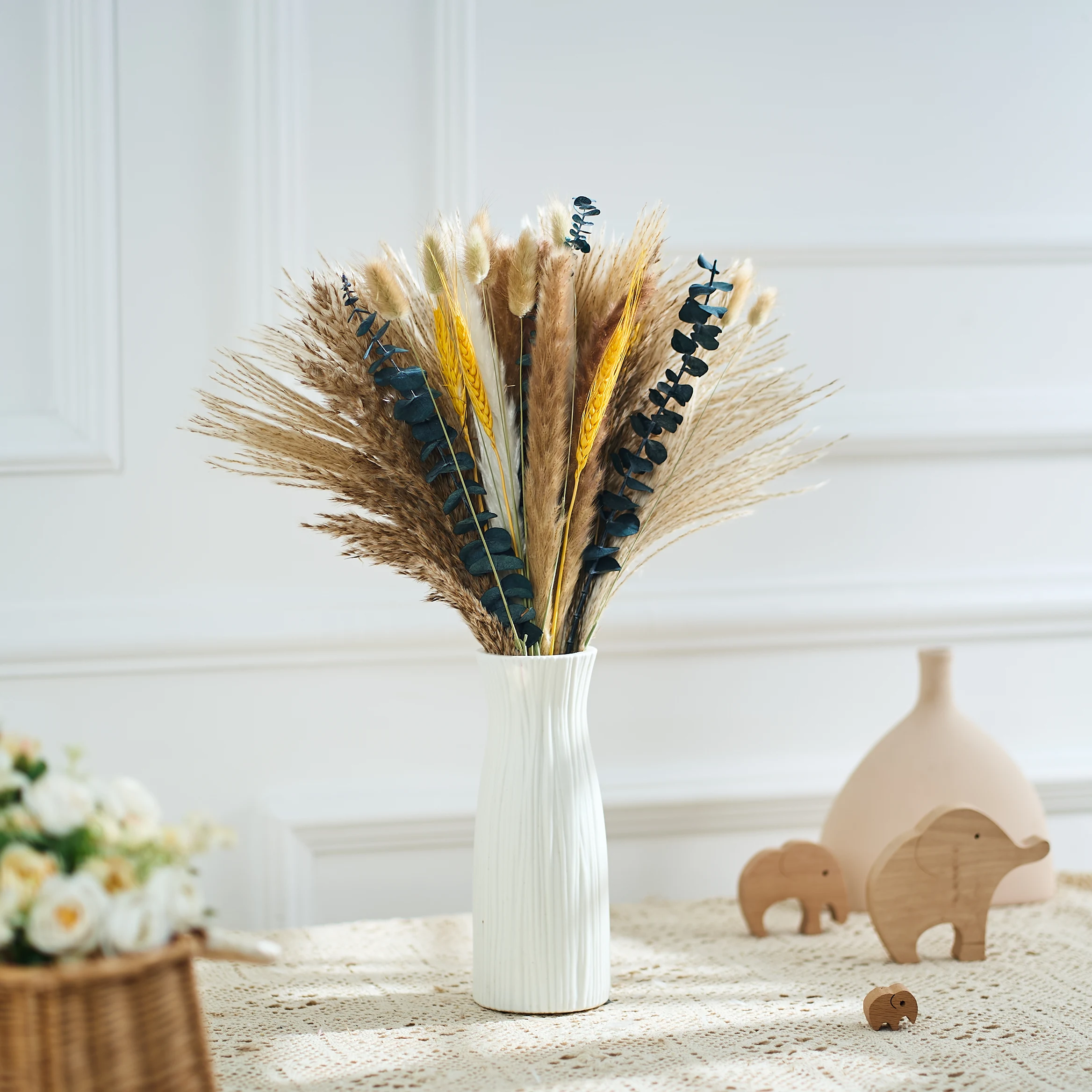 

60PCS Natural Dried Flowers Pampas Grass Bouquet Christmas Decorations Long-Lasting Artificial Pampas for Boho Home Wedding Deco