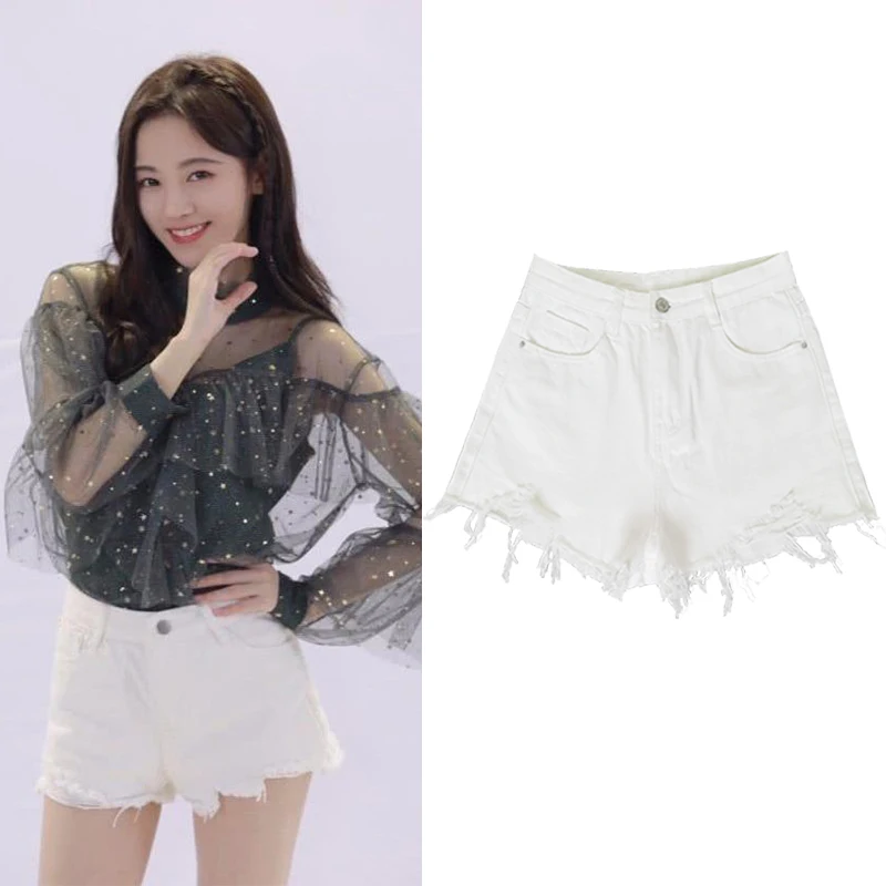 

Kpop Girl Group Women Korean Vintage Tassel Loose High Waisted Shorts Ladies Streetwear Punk Sexy Hot Girl A-line Denim Shorts