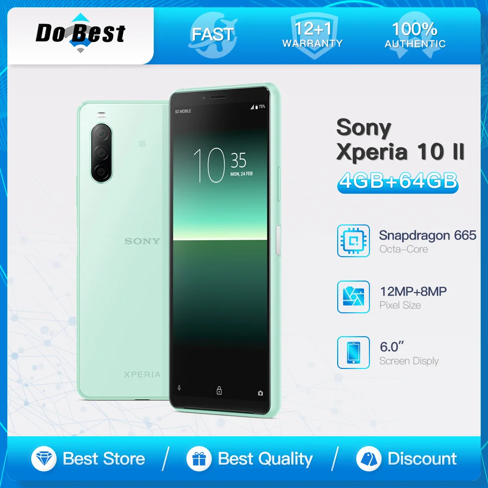 Sony Xperia 10 II 4G LTE Mobile Phone 6.0'' OLED 4GB RAM 64/128GB ROM NFC GPS Snapdragon 665 OctaCore Android SmartPhone