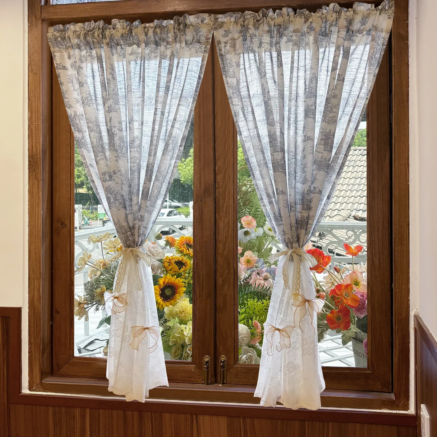 French Retro Pastoral Style Floral Skirt Hem Curtain Lace Kitchen Door Curtains Cafe Living Room Window Kitchen Home Decoration