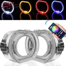 3.0 Inch Square RGB LED Angel Eyes Shrouds for Xenon LED Projector Lens DRL Daytime Running Light Car RGB Halo Rings APP Control