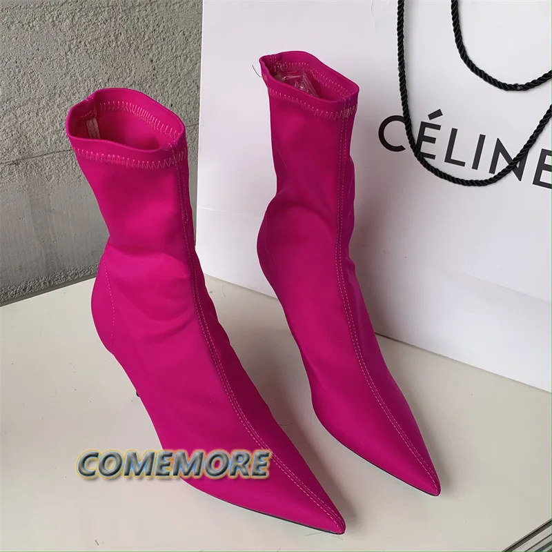 2023 New Spring Autumn Stretch Fabric Women Ankle Boots Sexy Party Pointed Toe High Heels Fashion Female Socks Pumps Shoes Black