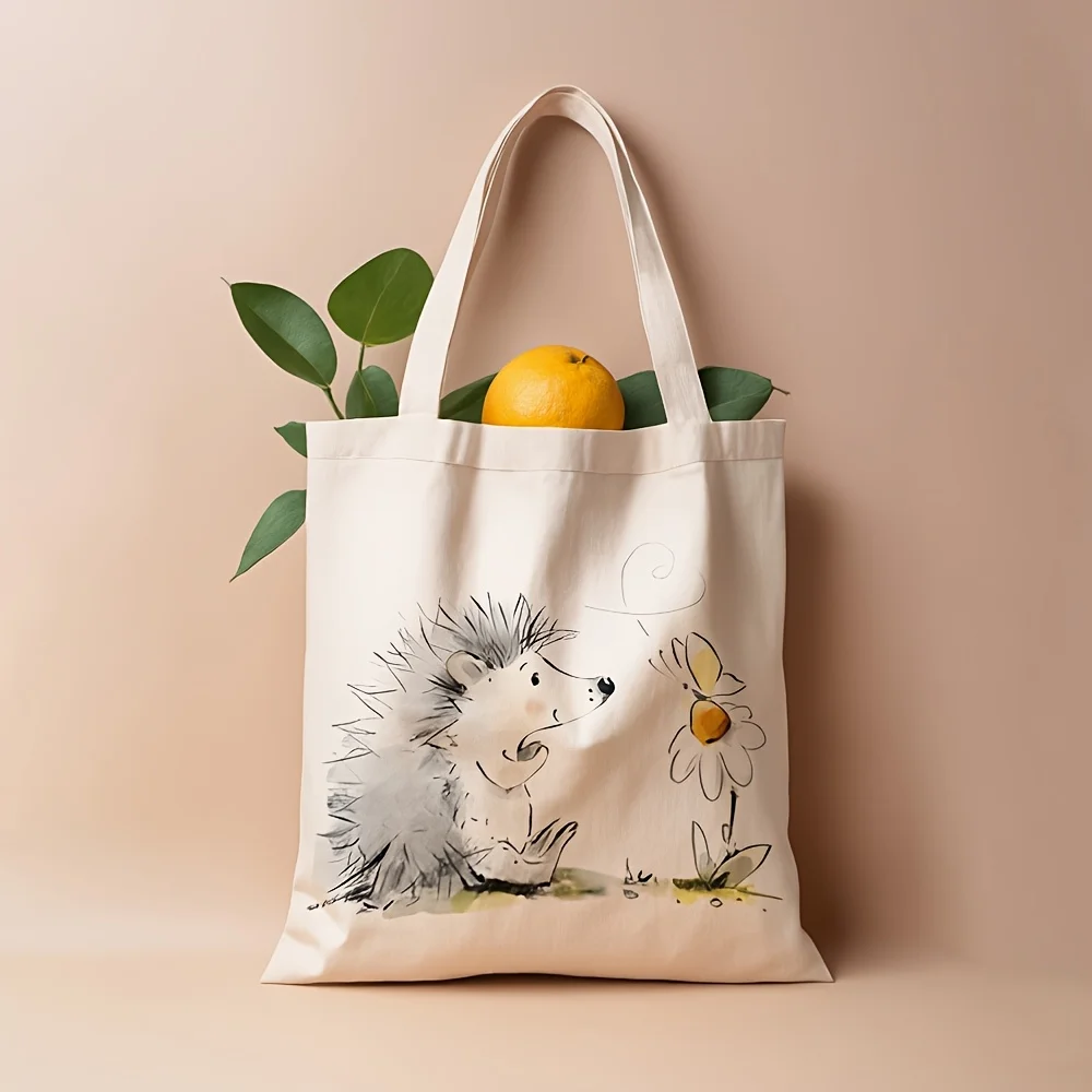 A Charming Hedgehogs and Sunflowers Pattern printed canvas t