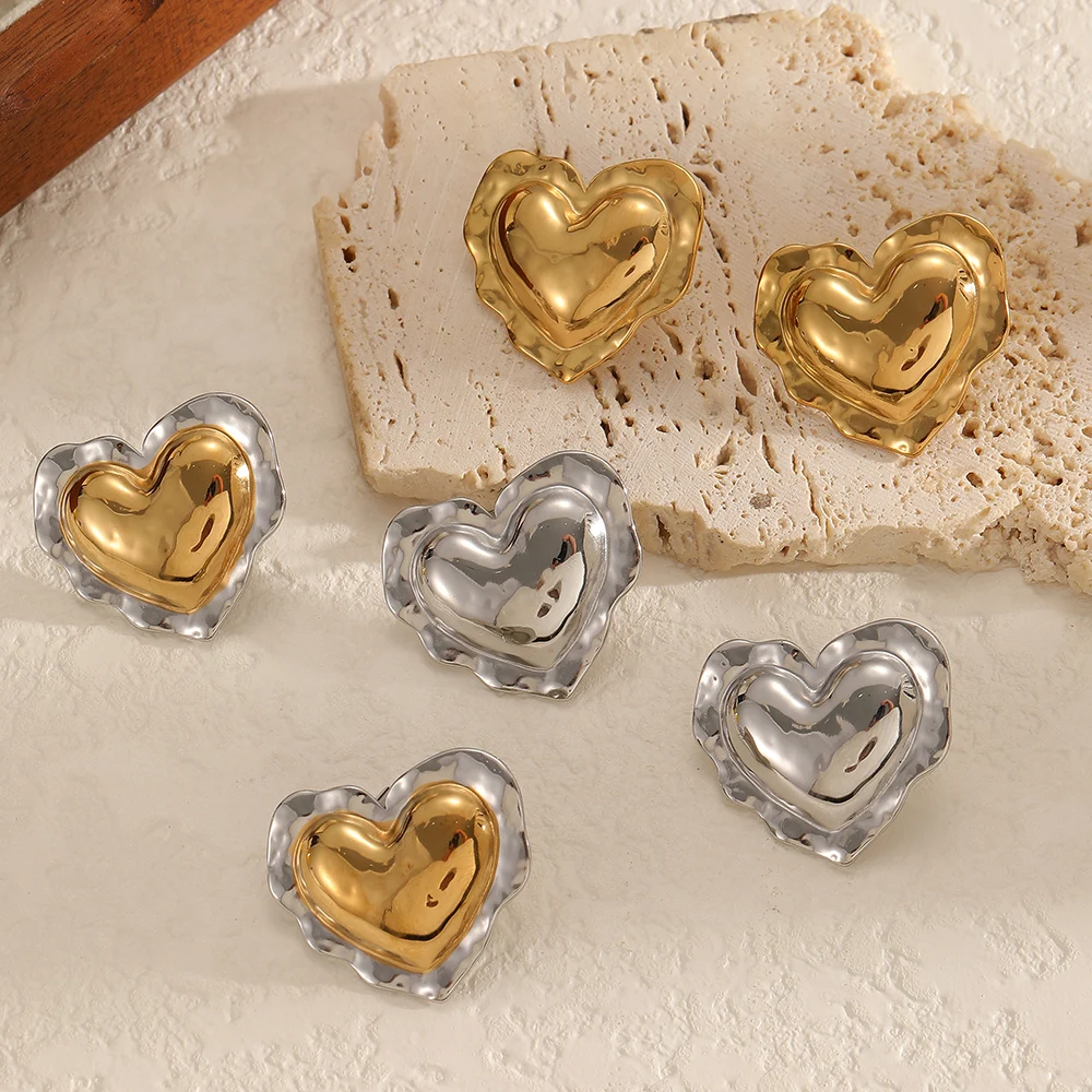 أقراط عصرية على شكل قلب معدني من الفولاذ المقاوم للصدأ مطلية بالذهب عيار 18 قيراط مقاومة للماء أقراط مجوهرات يومية للنساء #2