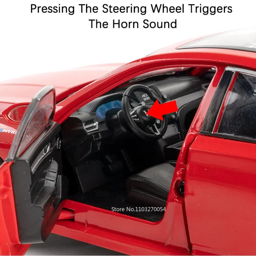 ホンダアコード-子供用ミニチュアミニチュア車モデルおもちゃ、合金、6ドアが開いている、音と光、プルバックおもちゃ、誕生日プレゼント、1:24