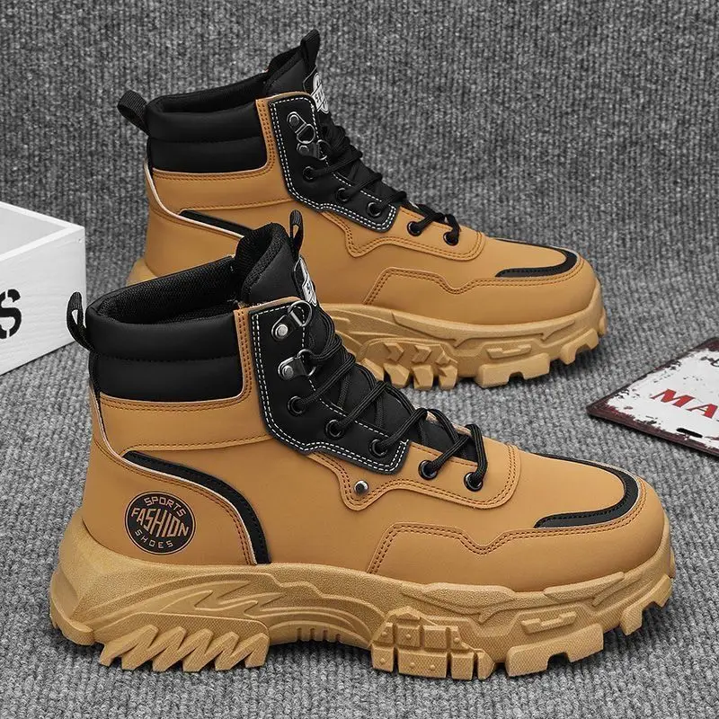 New British Style Men's Boots High Tops Men's Casual Shoes Comfort Anti Slip Sport Hiking Boots Designer Luxury Motorcycle Boots