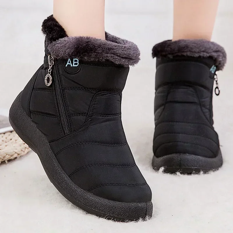 Botas de nieve impermeables para Mujer, zapatos informales de diario, ligeros, de algodón, al tobillo, invierno, 2024