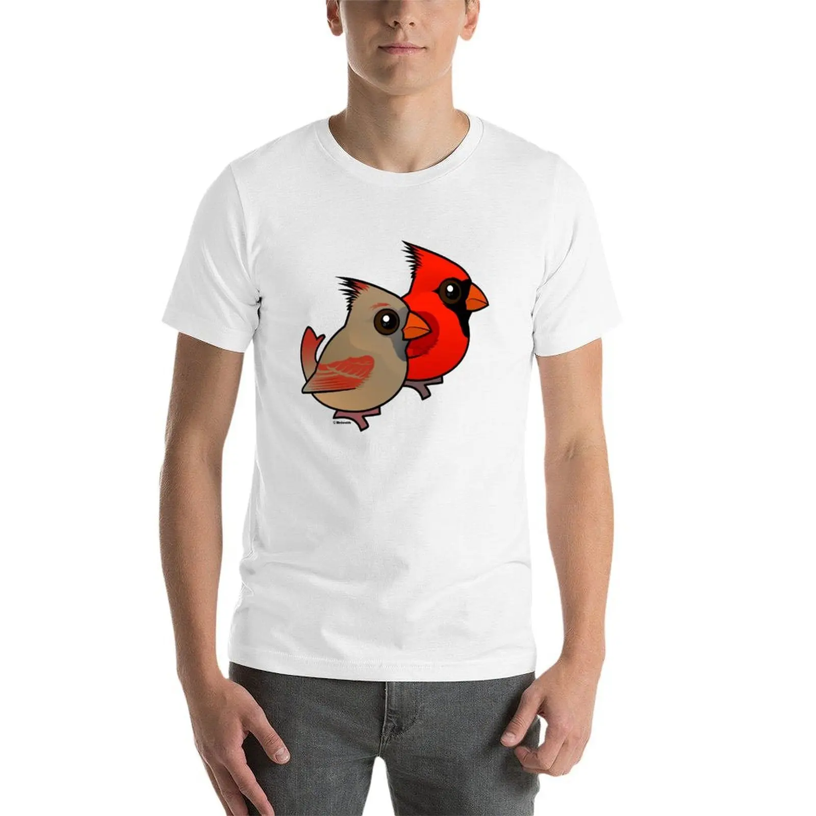 تي شيرت زوج الكاردينال الشمالي القابل للطيور تي شيرت قطني مطبوع حسب الطلب تي شيرت 100% #4