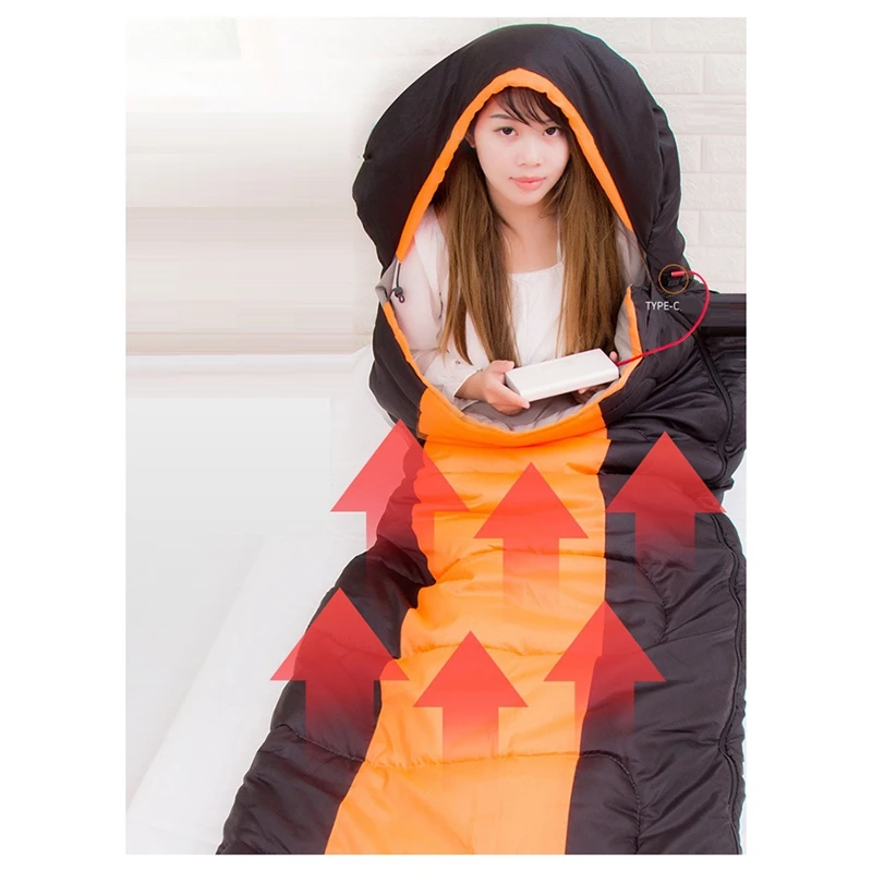 Electric Heated Sleeping Bag With Down Cotton Mat And Type-C Interface For Camping In Spring, Autumn, And Winter