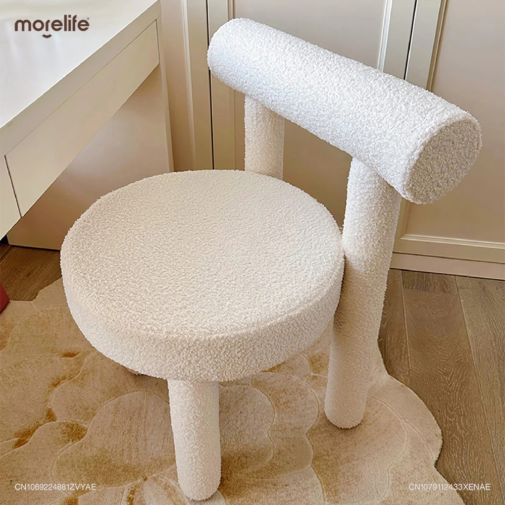 

Milk White Cashmere Lamb Dining Chairs Living Room Chair Luxury Modern Comfortable Backrest Makeup Stool Muebles Home Furniture