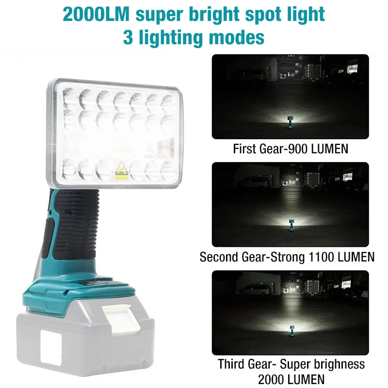 2000LM 5 Inches LED Flashlight Outdoor Camping Spotlight for Makita 14.4V 18V  Li-ion Battery LXT BL1430 BL1830 BL1850 BL1860B