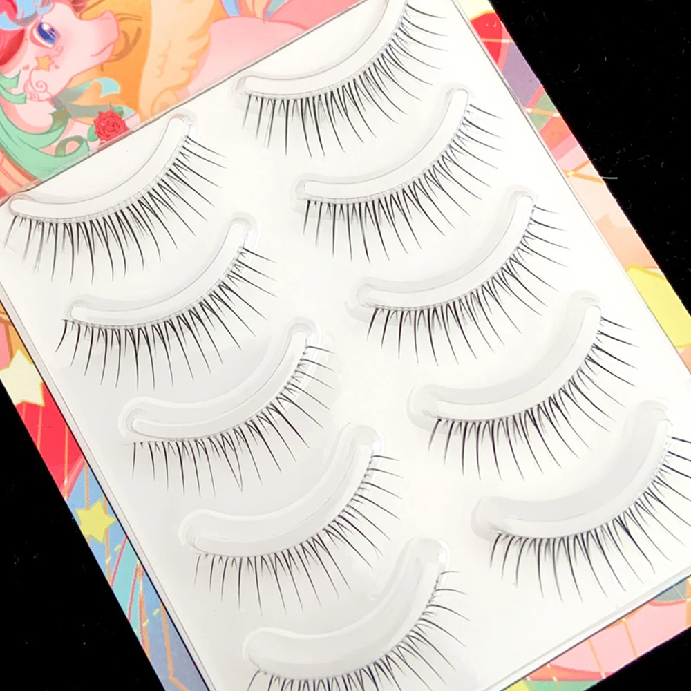 5 Pairs V-shaped Natural False Eyelashes Transparent Stem 3D Korean Manga Eyelashes Eye Makeup Eyelashes Supplies Wholesale