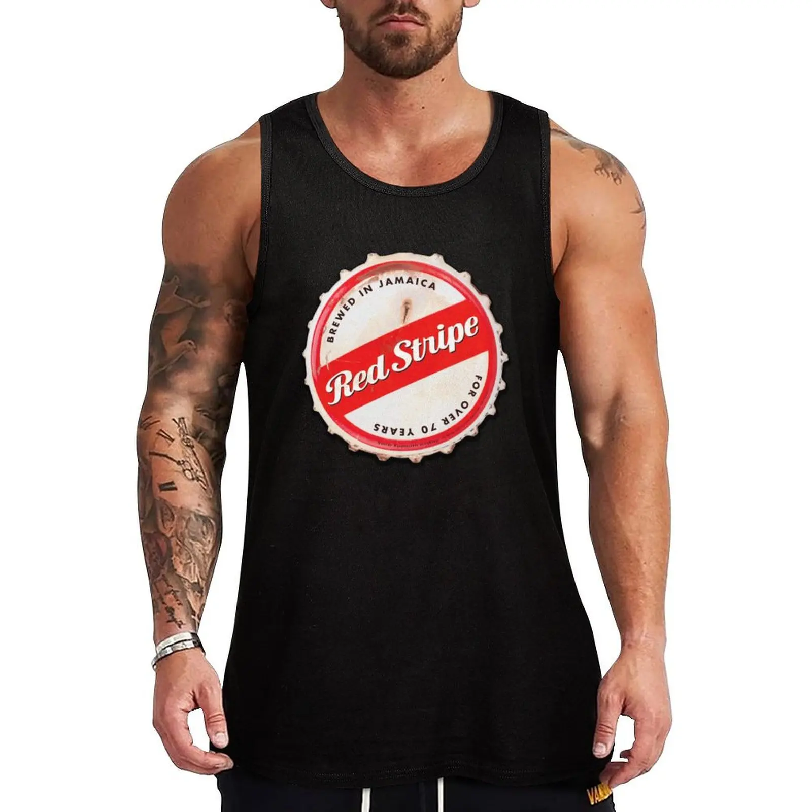 

Red Stripe Bottle Cap Tank Top Simple Tank Top Basic Regular Fit Casual Undershirt