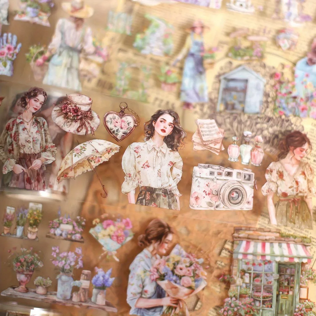 6rolls Junk Journal Girls Tape Sticker PET Karakter Tape Decoratieve Collage Journaling DIY Scrapbooking Versiering Stickers