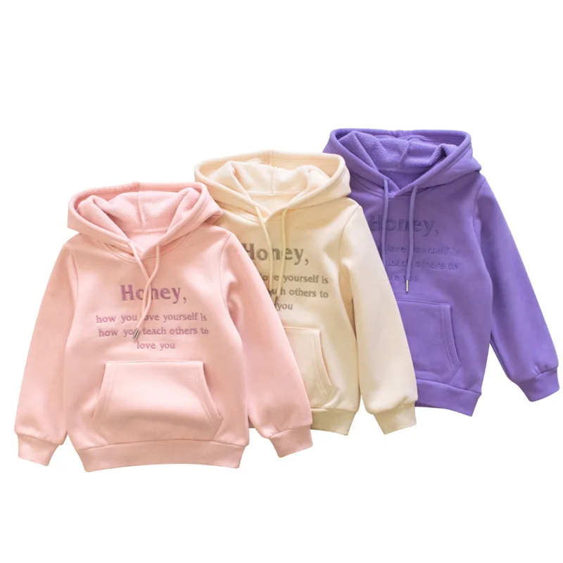 2023 Spring Winter Girl's Sweatshirt Hoodies for Children Letter Pink Purple Outerwear Clothes Kids Sport Casual Clothing