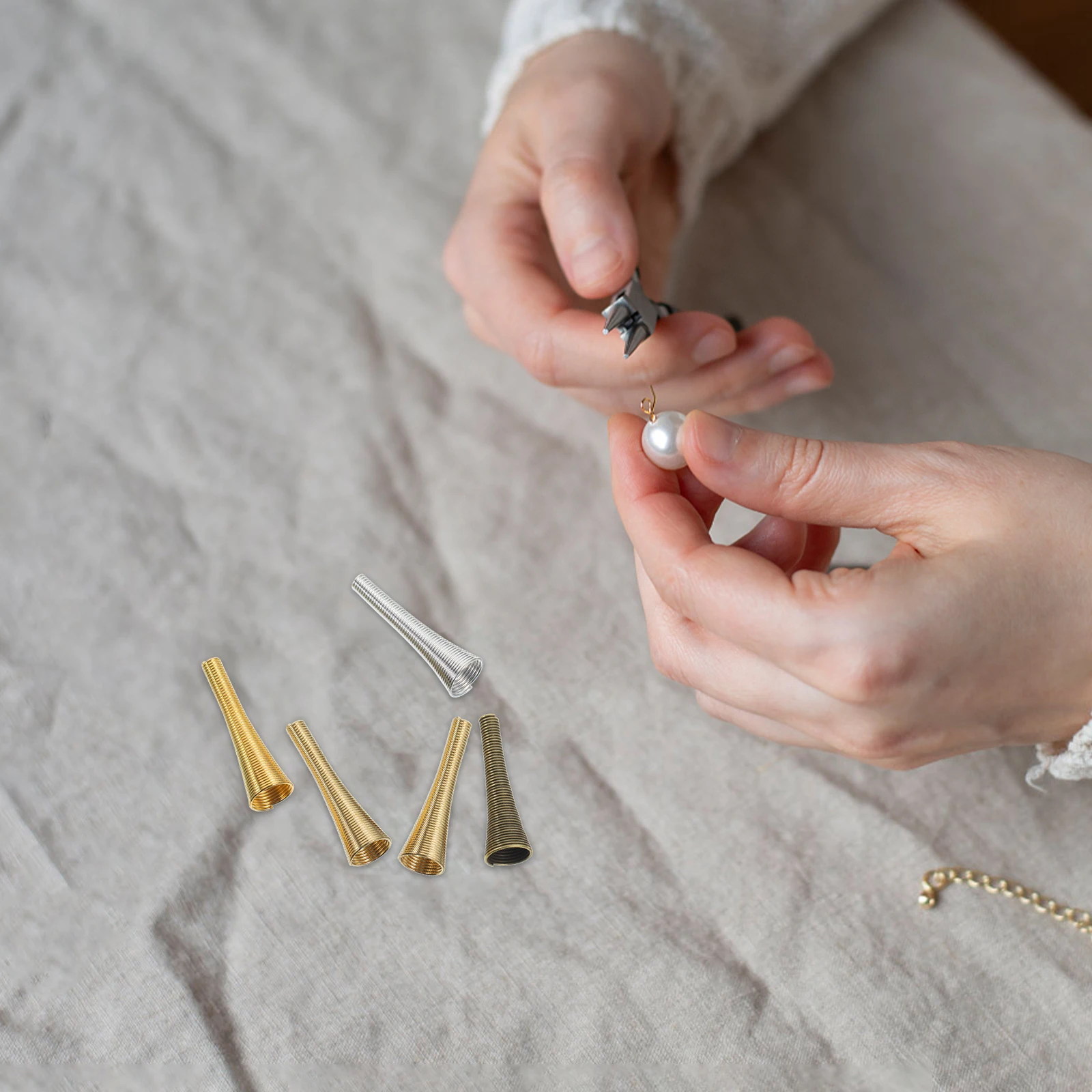 

60pcs Metal Bead Jewelry Making Brass Hollow Diy Accessories Vintage Crimp Covers Bulk Necklace Bracelet Earring Supplies Bead