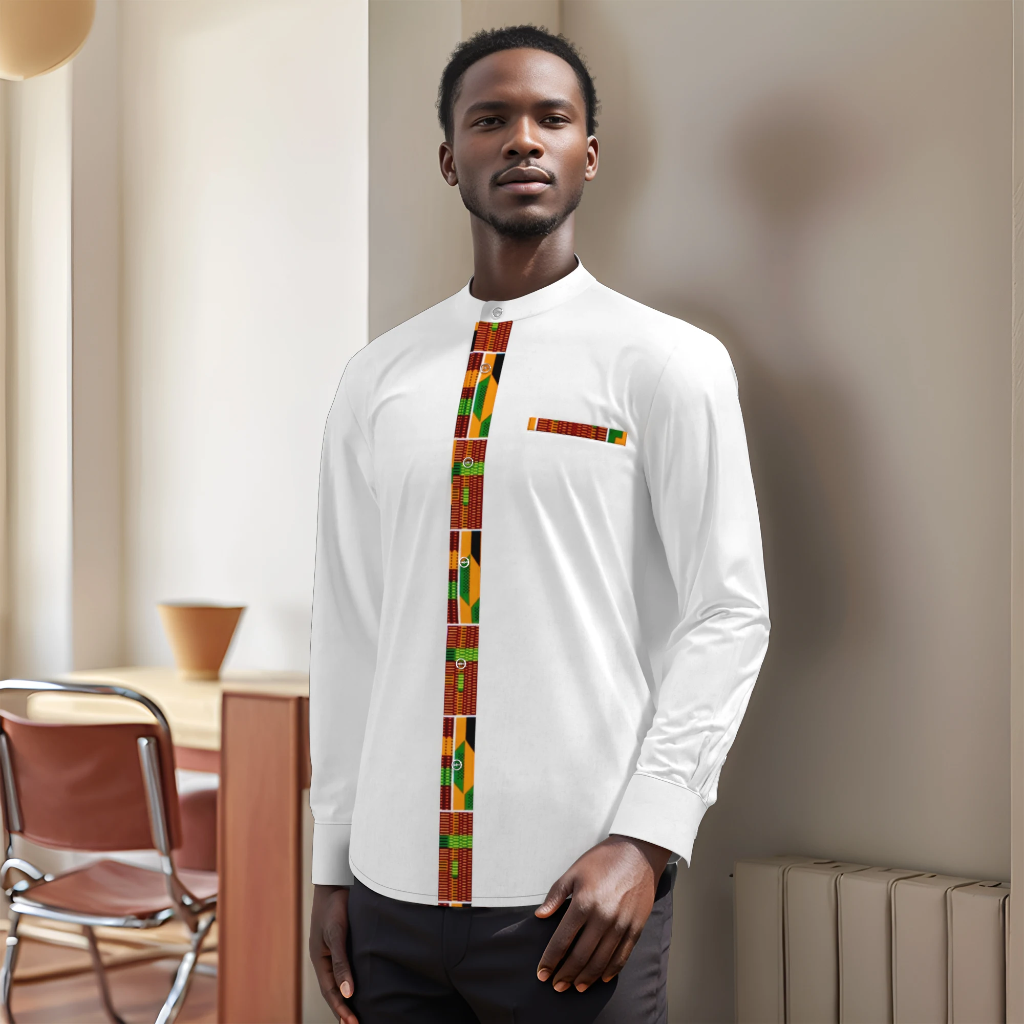 

African Men Clothing Dashiki Bazin Riche Ankara Long Sleeve Causal Office Shirts Wedding Party Shirt African Shirt WYN2299