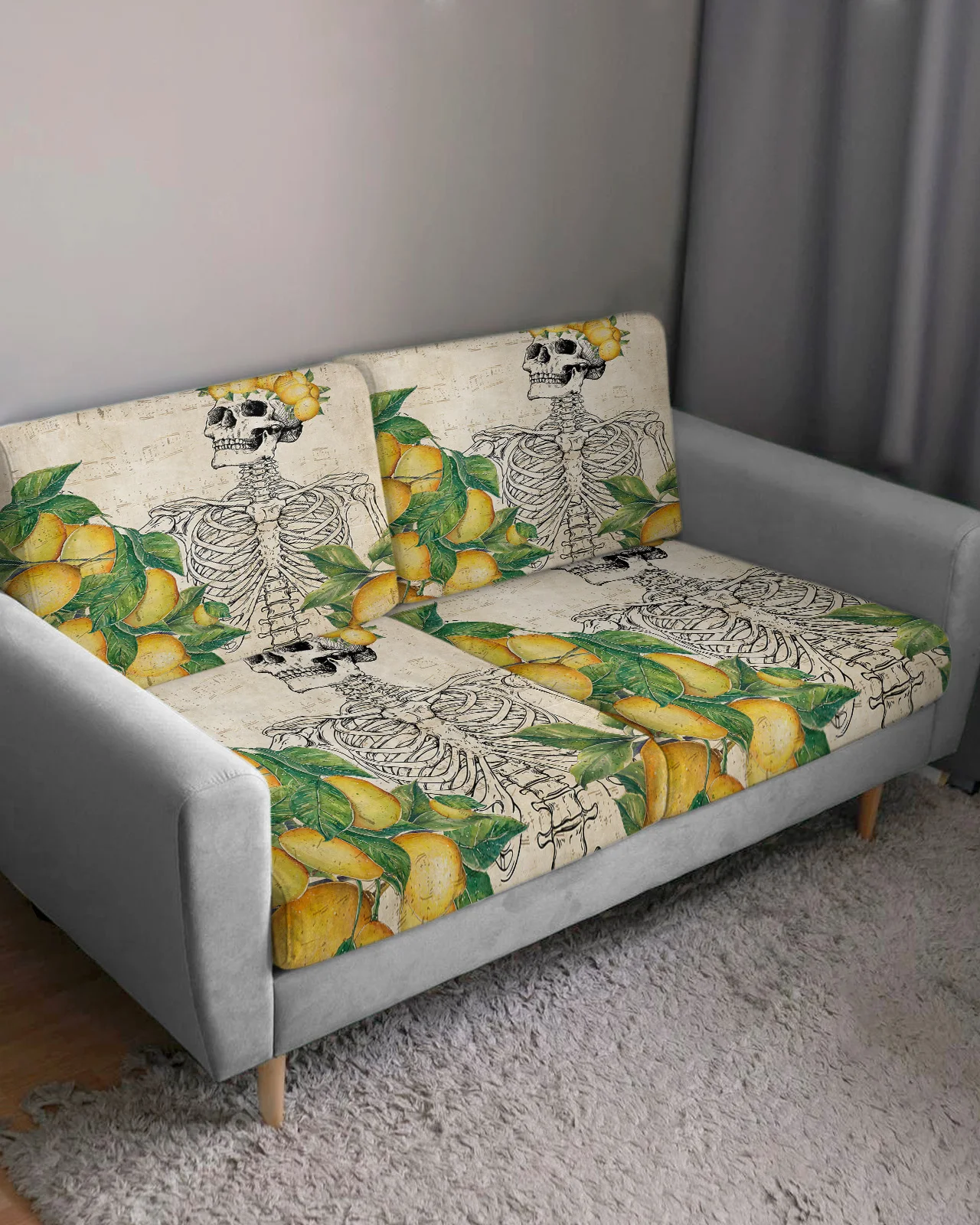 Skull Fruit Lemon Retro Sofa Seat Cushion Cover Furniture Protector Stretch Washable Removable Sofa Cover Elastic Slipcovers