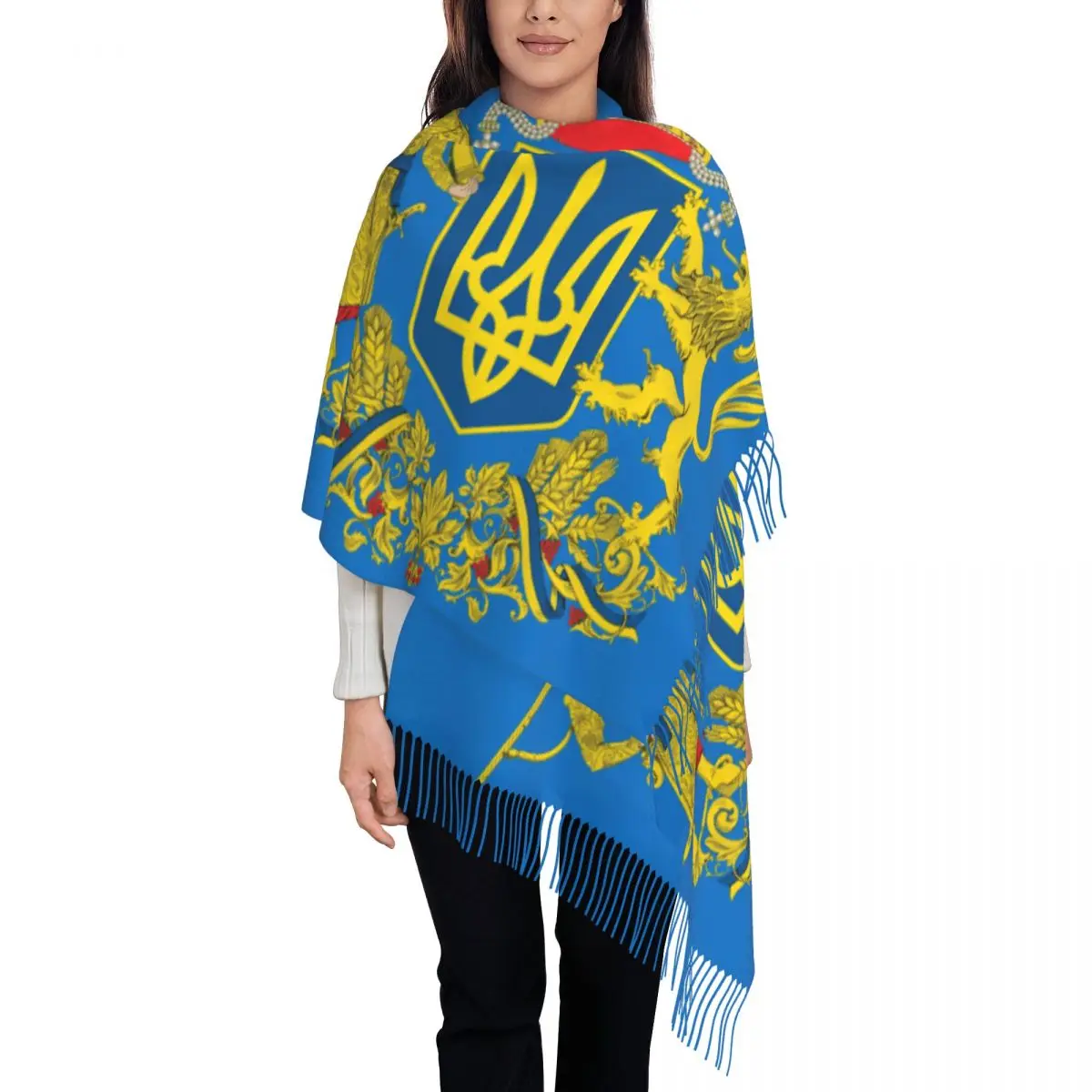 Coat Of Arms Ukraine Scarf Wrap for Women Long Winter Fall Warm Tassel Shawl Unisex Ukrainian Flag Scarves