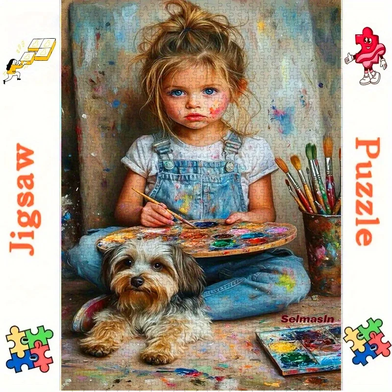 Rompecabezas de 500/1000 Uds., rompecabezas de papel DIY, escena de pintura para niñas y perros (dibujo, mascota), rompecabezas para adultos, adecuado para padres
