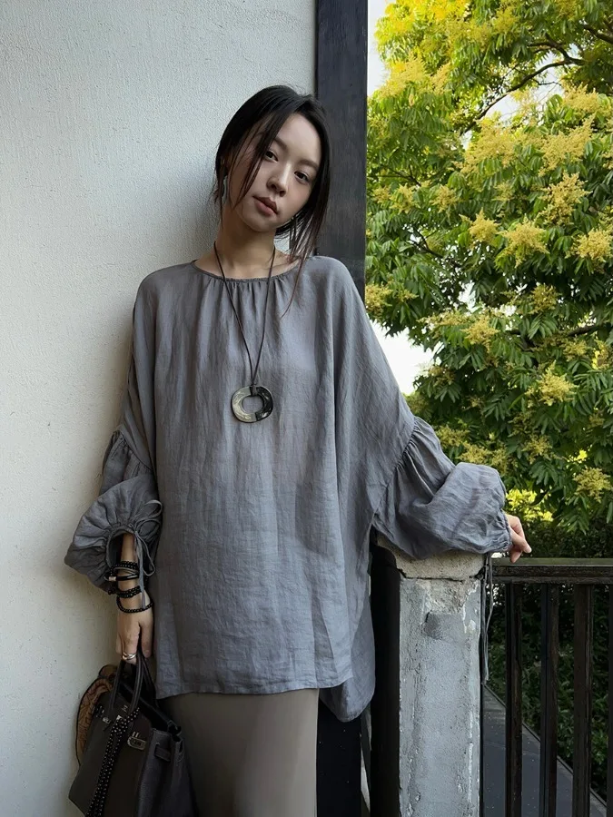 Lanterne rétro Sve irt pour femmes, été, mince, ample, paresseux, amincissant, décontracté, rond, Ne Sunade, couverture supérieure en Fiber de Polyester