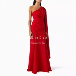 Qanz Red Satin Saudi Arabia Prom Dresses One Shoulder Long A Line Evening Dress Vestidos De Fiestas Elegantes Mujer Customized