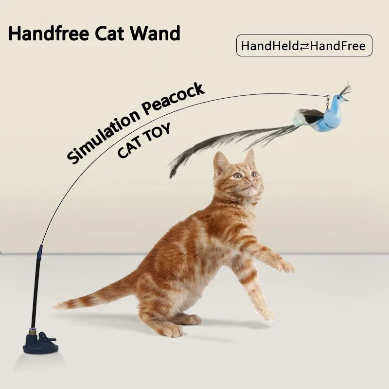 Simulation Bird Cat Toys Funny Interactive Peacock with Bell Cat Stick Toy for Kitten Playing Teaser Wand Toys Pet Cats Supplies