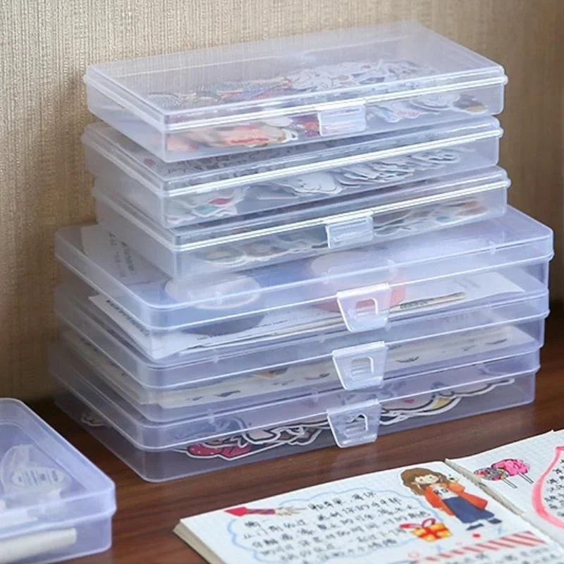 1Pcs New Stationery Holder Sticker Plastic Storage Box Manual Account Container Tool Case Mini Transparent Office Desk Organizer