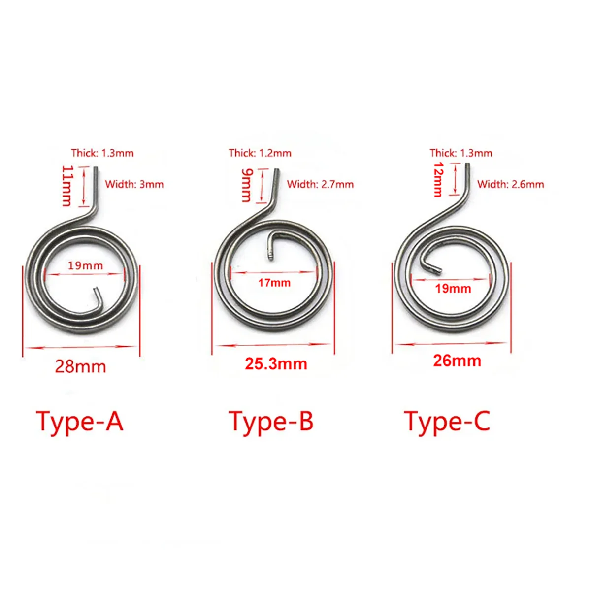 Replacement Spring for Door knob Handle Flat Section Wire 26mm 25.3mm 28mm Lever Latch Internal Coil Repair Springs Type A B C