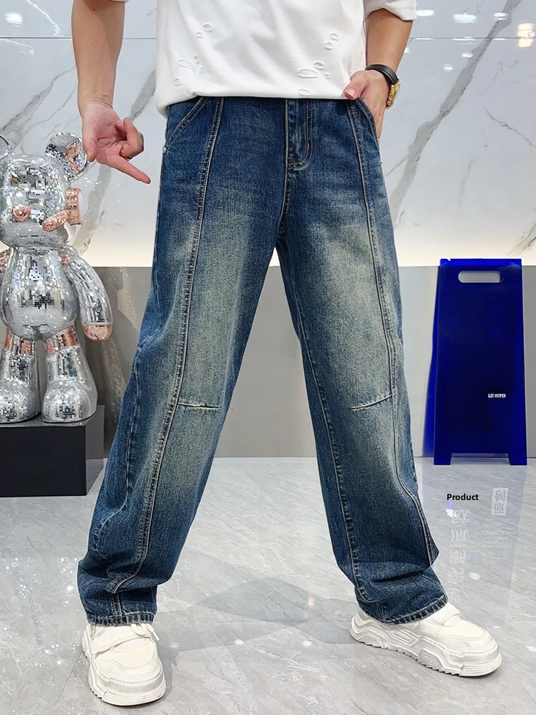 

Модные мужские повседневные джинсы свободного кроя с эластичным поясом, широкие брюки, осенне-зимние, универсальные, удобные, дышащие