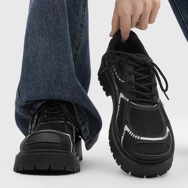

Men's Summer Fashion Shoes Breathable Mesh Sporty Casual Thick Bottom Heightening Comfortable Leather Top Quality