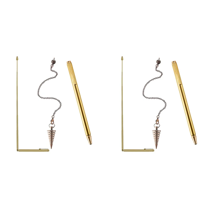 

CQMF-6 Pcs Divining Rods Copper And Dowsing Pendulum, 4 Retractable Paranormal Divining Rods And 2 Pendulum Pendant Gold