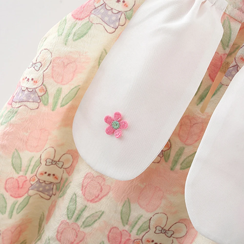 여아용 원피스 홀터 민소매 튤립 화이트 래빗 만화, 손으로 그린 달콤한 공주 원피스 당근 크로스 바디 백, 여름 신상