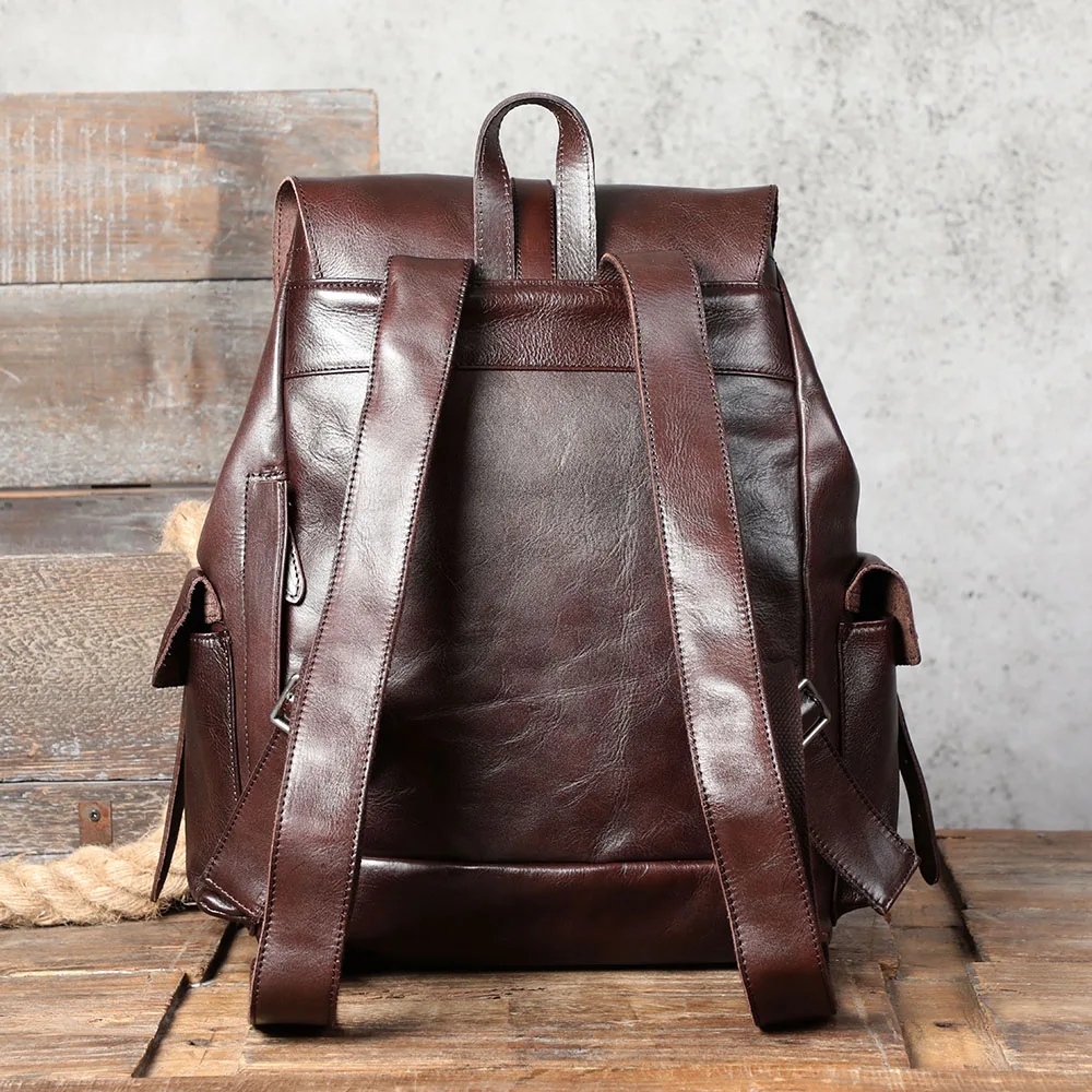 Lässiger Herrenrucksack aus echtem Leder, Laptoptasche für Herren, Reisetasche, Obermaterial aus Rindsleder, modischer Herrenrucksack im Preppy-Stil – Detail 28