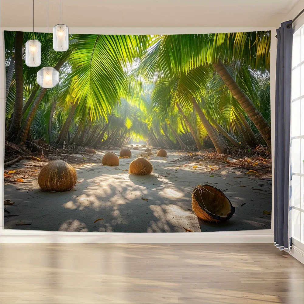 Palm Grove Wall Hanging Tapestry, Sunlight Coconut Tree Tropical Beach Scenery Nature Art For Indoor Room Aesthetic Decoration